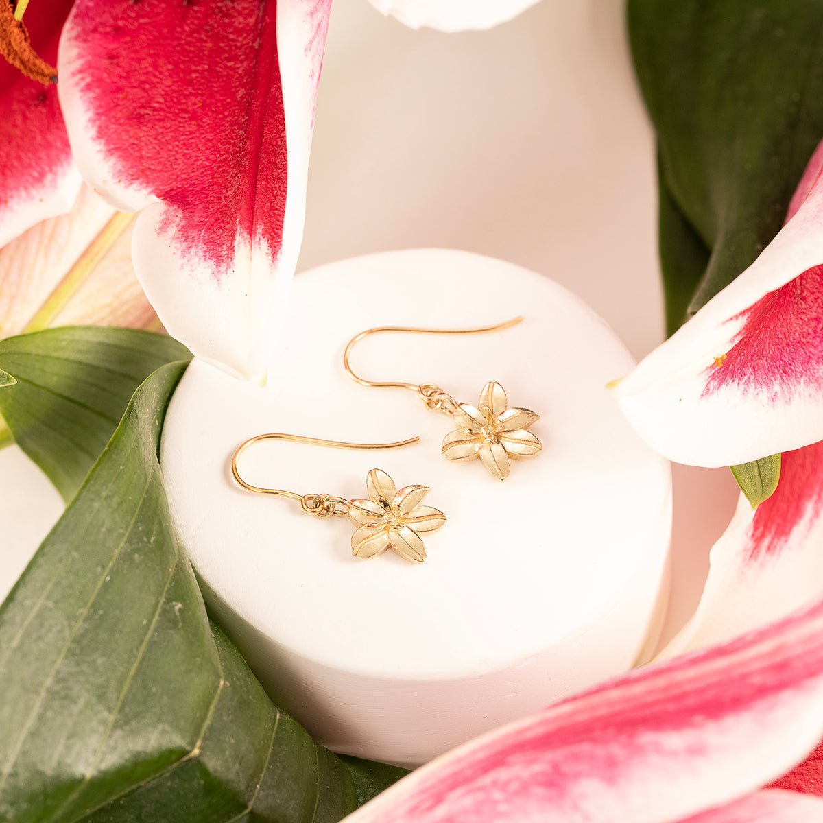 Lily Flower Earrings - Devotion - 9ct Gold