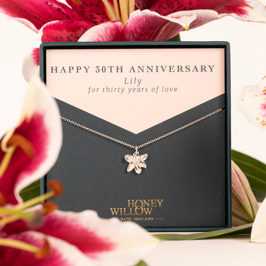 30th Birthday Gift - Lily Flower Necklace - Silver