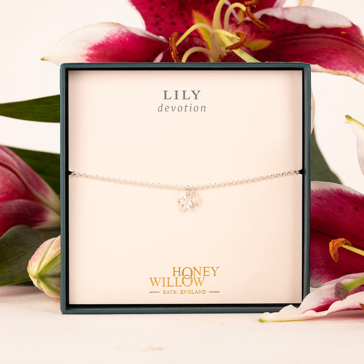 Delicate Lily Flower & Pearl Bracelet - Devotion - Silver