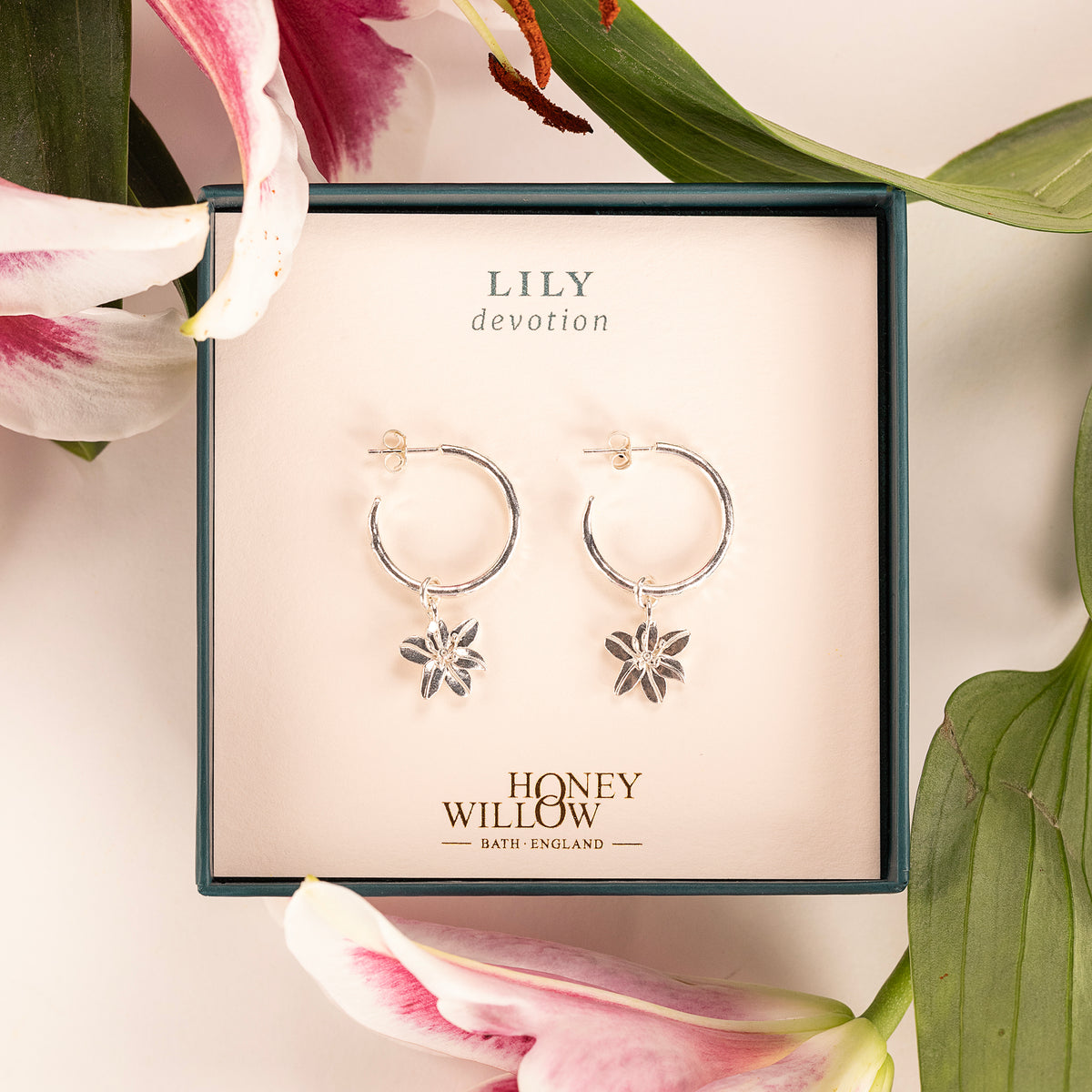 Lily Flower Hoop Earrings - Devotion - Silver - 2cm