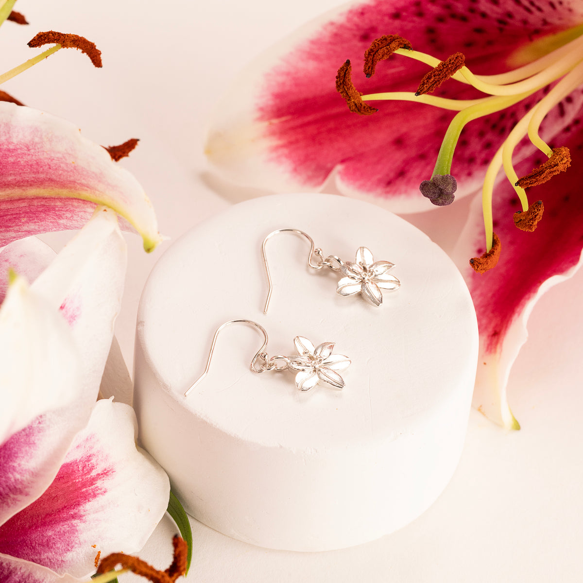 30th Birthday Gift - Lily Flower Earrings - Silver