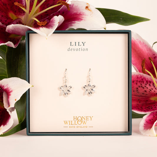 Lily Flower Earrings - Devotion - Silver