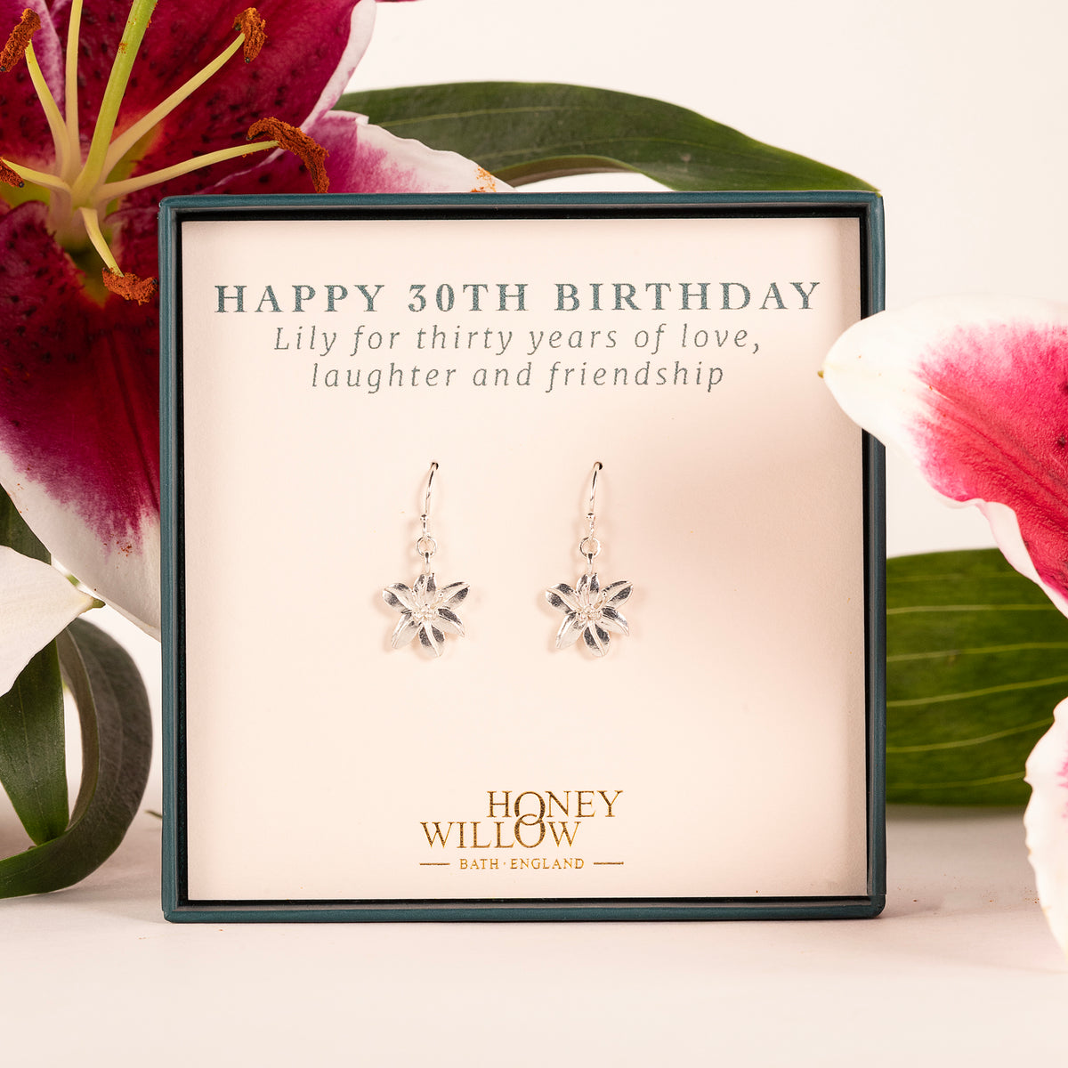 30th Birthday Gift - Lily Flower Earrings - Silver