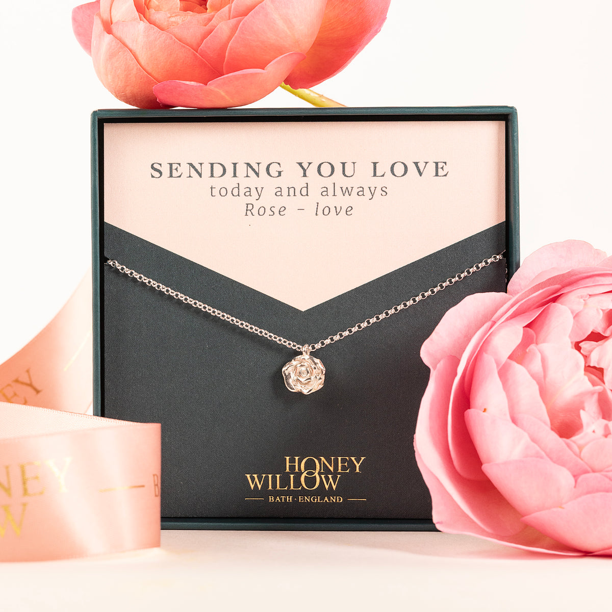 Rose Flower Necklace - Love - Silver