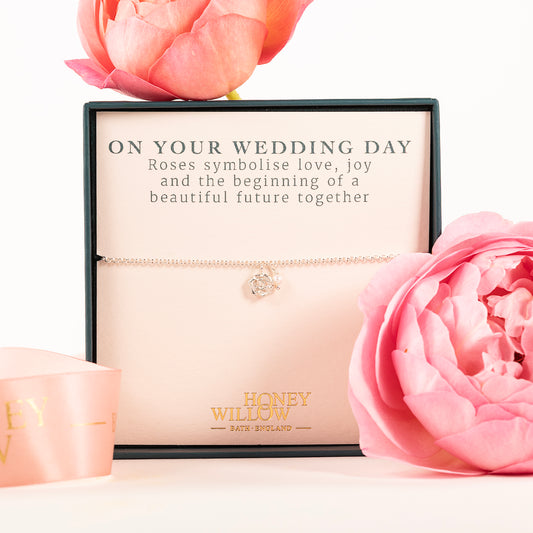Wedding Day Gift for Bride - Rose Bracelet - Love - Silver & Pearl