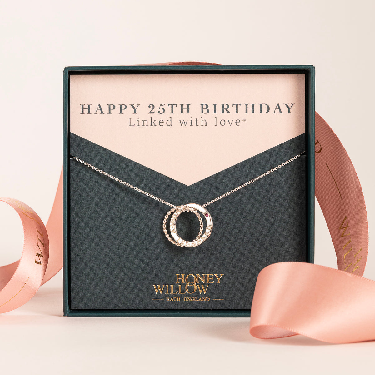 25th Birthday Gift - Personalised Double Link Birthstone Necklace - Petite Silver