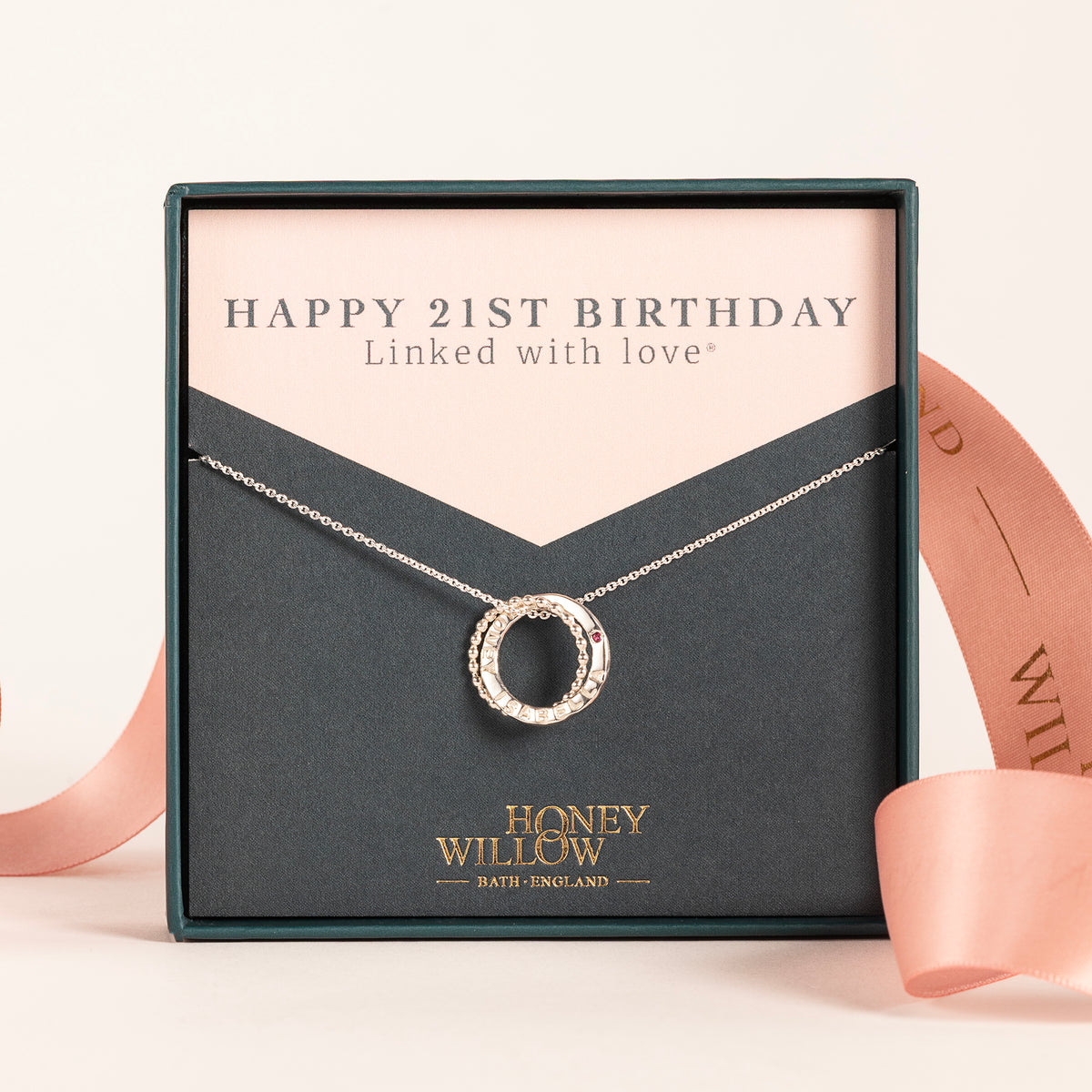 21st Birthday Gift - Personalised Double Link Birthstone Necklace - Petite Silver