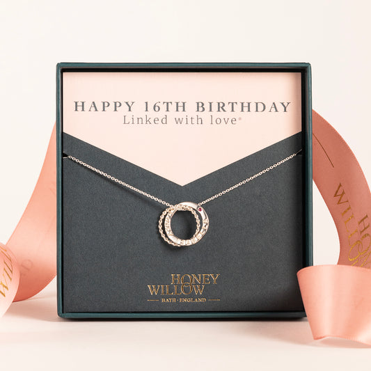 16th Birthday Gift - Personalised Double Link Birthstone Necklace - Petite Silver