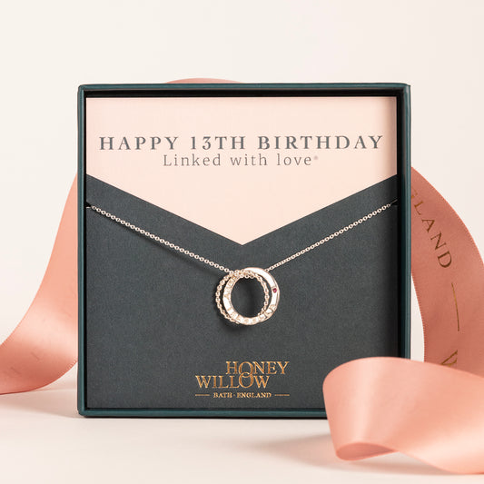 13th Birthday Gift - Personalised Double Link Birthstone Necklace - Petite Silver