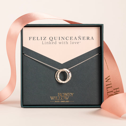 Gift for Quinceañera - Personalised Double Link Birthstone Necklace - Petite Silver