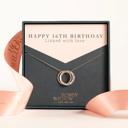16th Birthday Gift - Personalised Birthstone Necklace - 9kt Gold & Silver Petite