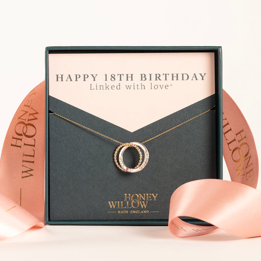 18th Birthday Gift - Personalised Birthstone Necklace - Petite 9ct Gold & Silver