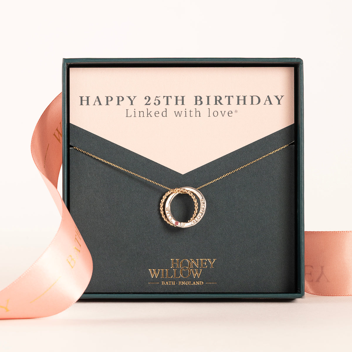 25th Birthday Gift - Personalised Birthstone Necklace - Petite 9ct Gold & Silver