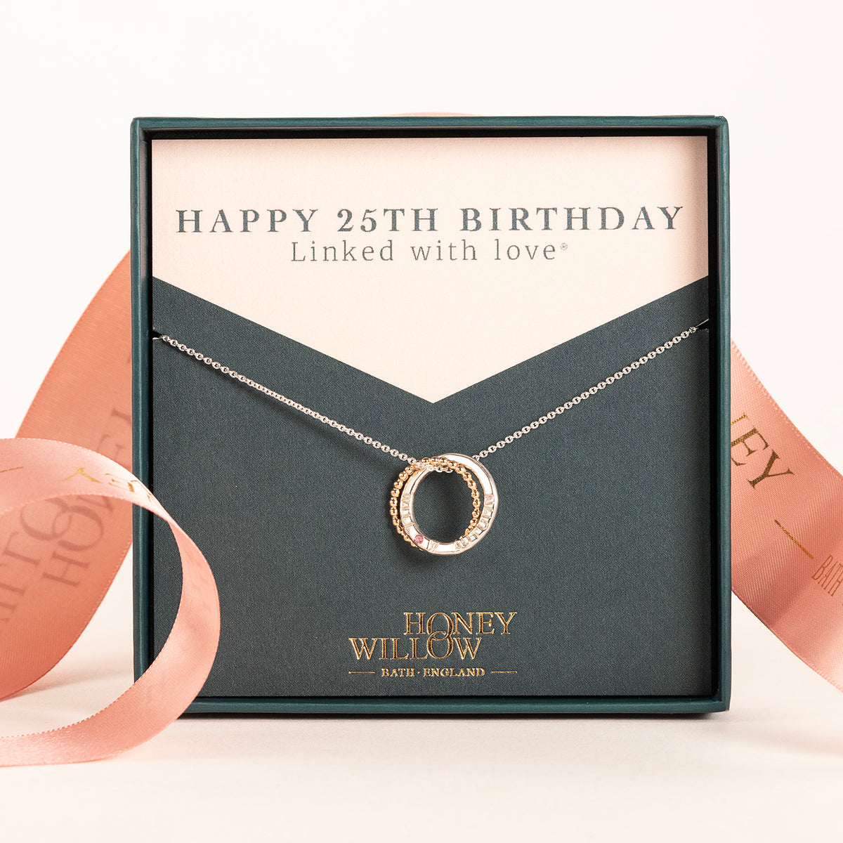 25th Birthday Gift - Personalised Birthstone Necklace - Petite 9ct Gold & Silver