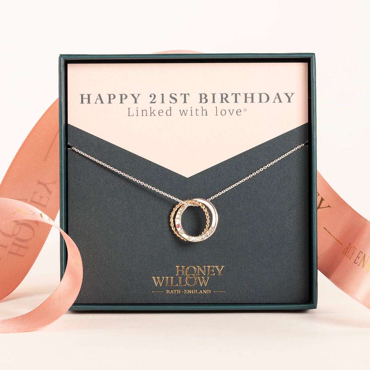 21st Birthday Gift - Personalised Birthstone Necklace - Petite 9ct Gold & Silver