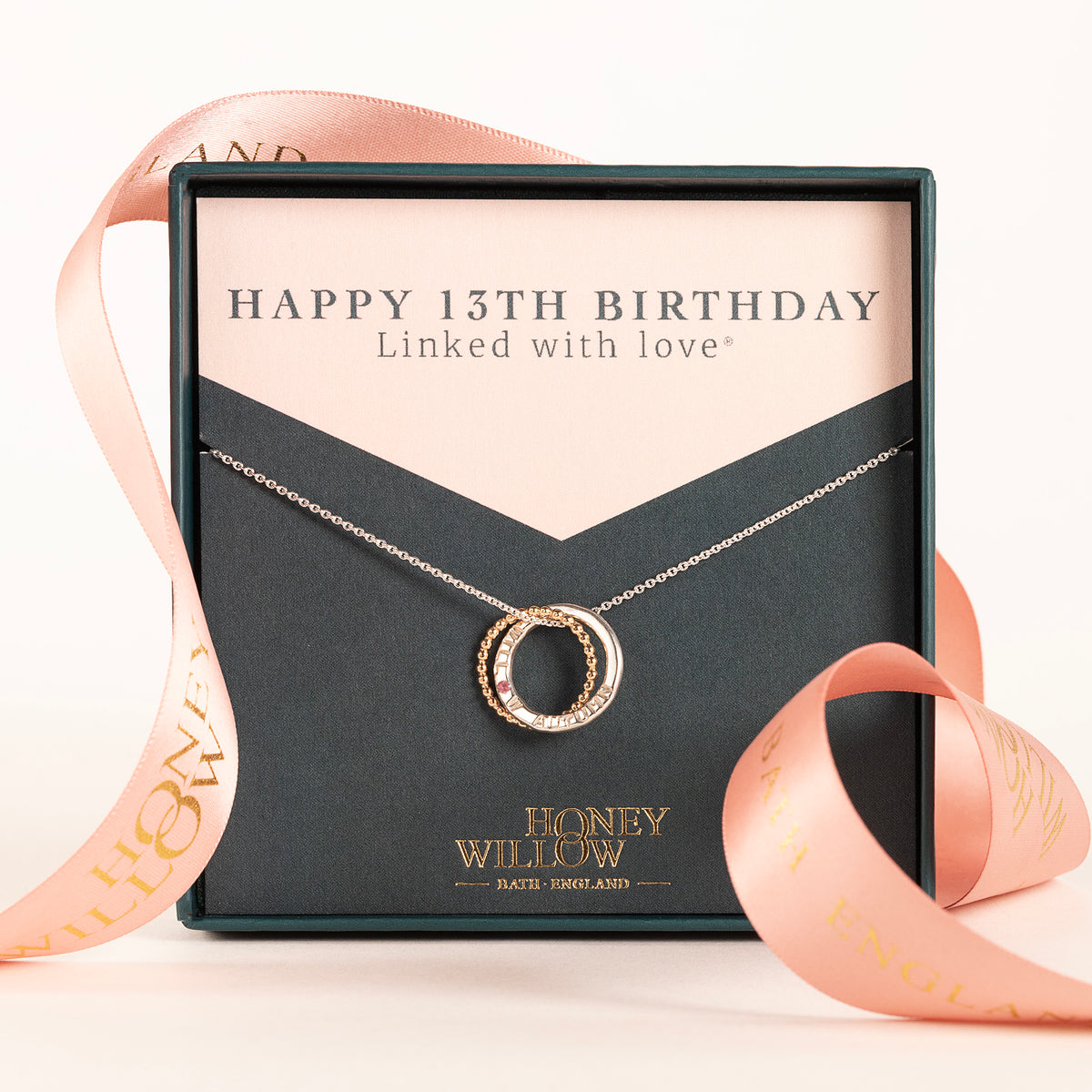 13th Birthday Gift - Personalised Birthstone Necklace - Petite 9ct Gold & Silver