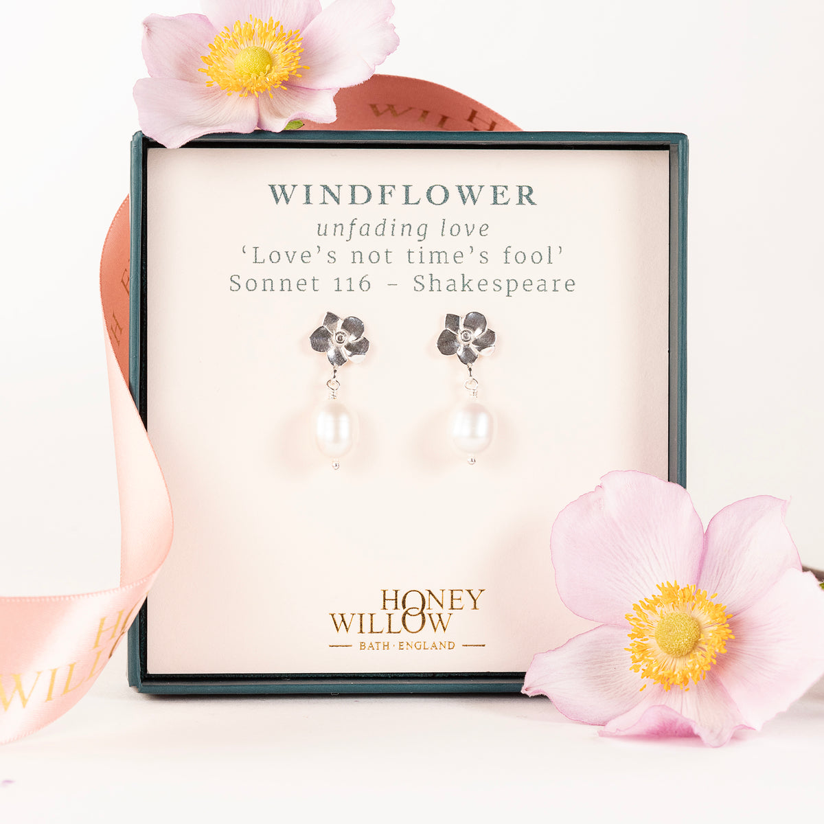 Shakespeare Inspired - Windflower Earrings - Silver & Pearl