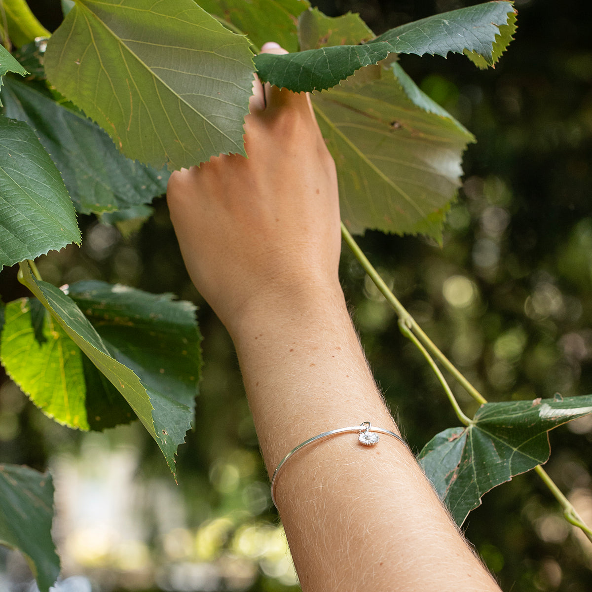 20th Birthday Gift - Personalised Aster Flower Bangle - Silver