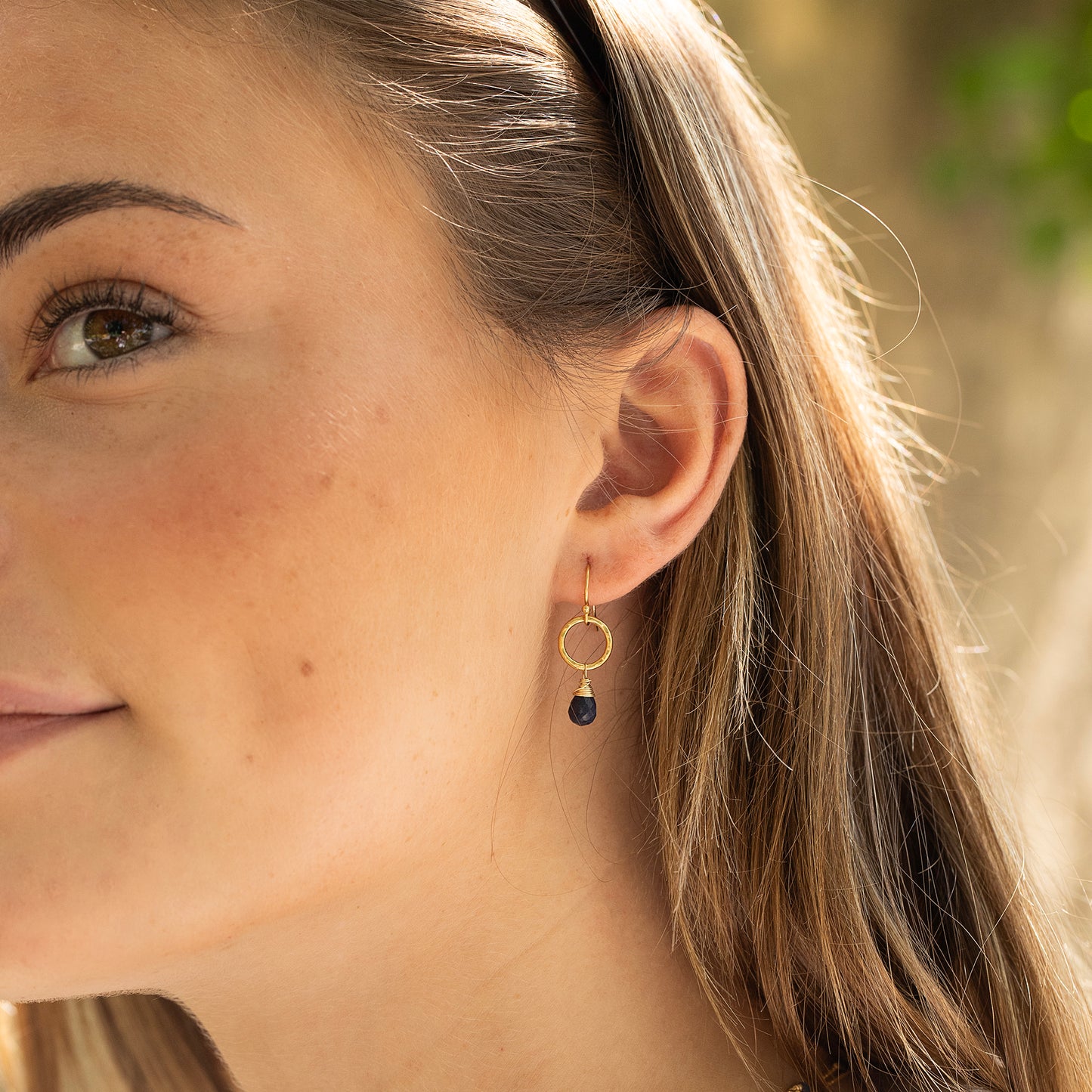 September Birthstone Circle Earrings - Sapphire - Silver & Gold