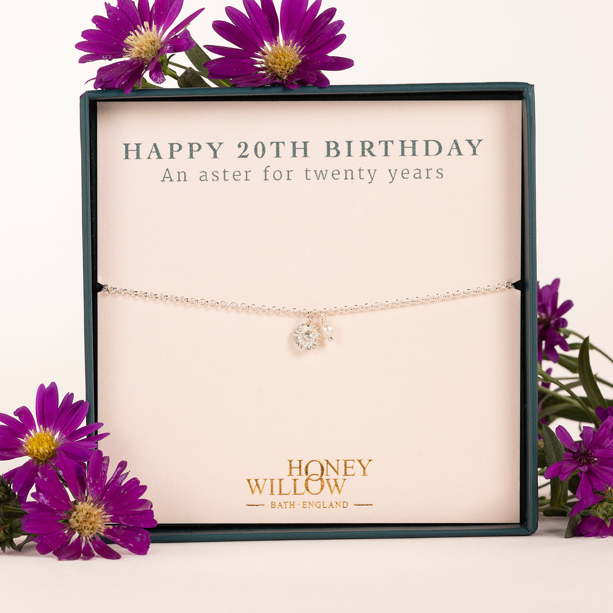 20th Birthday Gift - Delicate Aster Flower Bracelet - Silver & Pearl