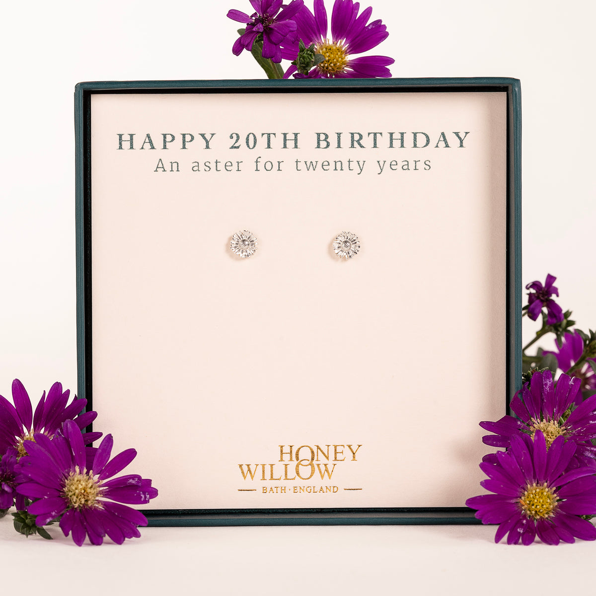 20th Birthday Gift - Aster Flower Stud Earrings - Silver