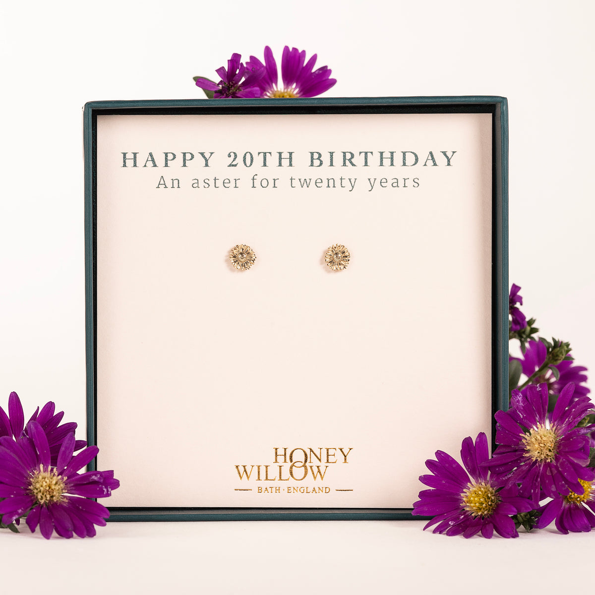 20th Birthday Gift - Aster Flower Stud Earrings - 9ct Gold