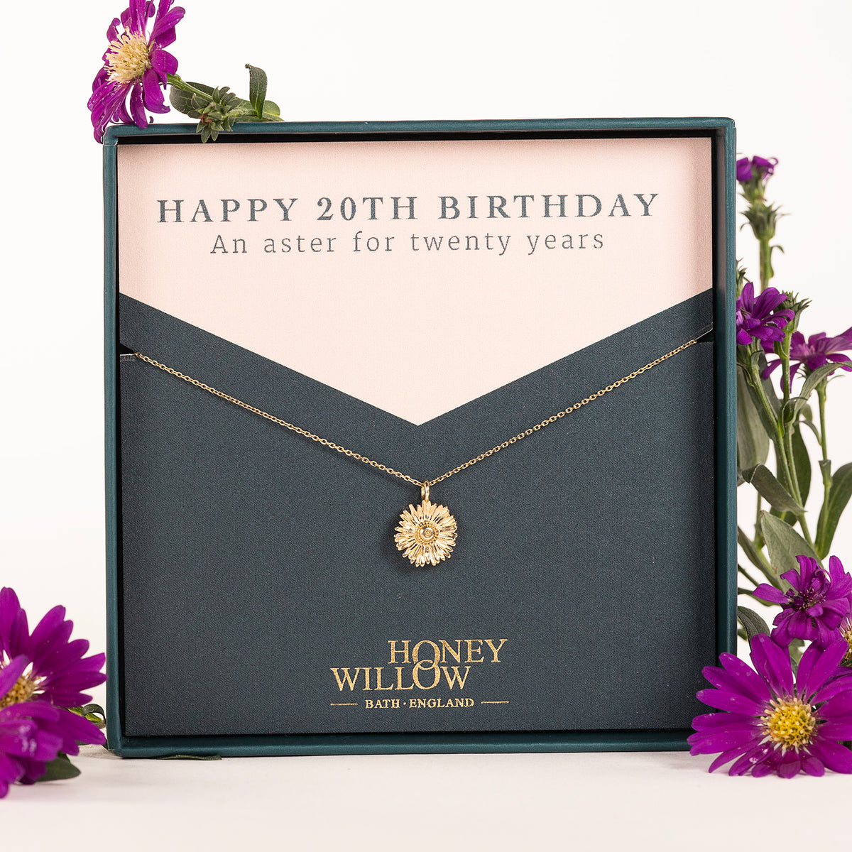 20th Birthday Gift - Aster Flower Necklace - 9ct Gold