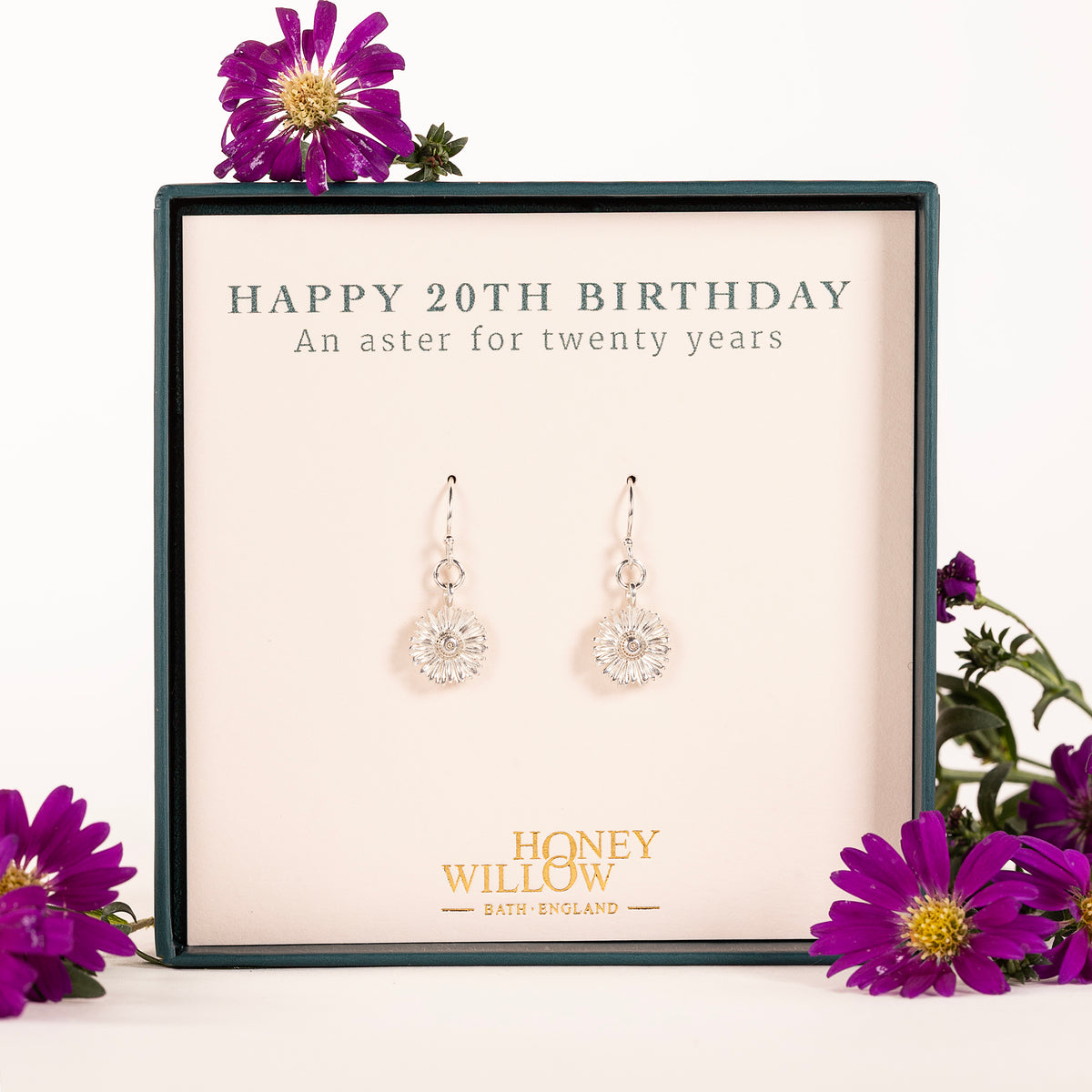 20th Birthday Gift - Aster Flower Earrings - Silver