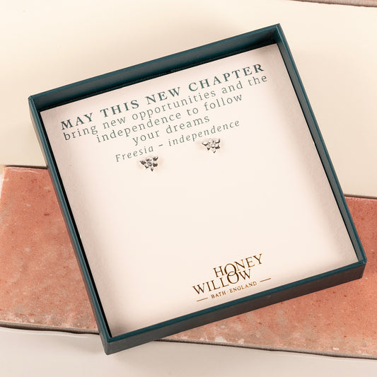 New Chapter Gift - Freesia Flower Stud Earrings - Independence - Silver