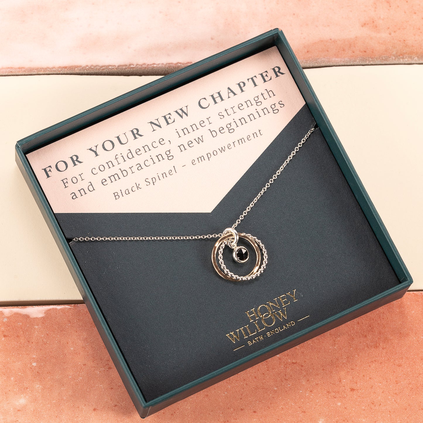 New Chapter Gift - Black Spinel Double Link Necklace - Empowerment - Silver & Gold