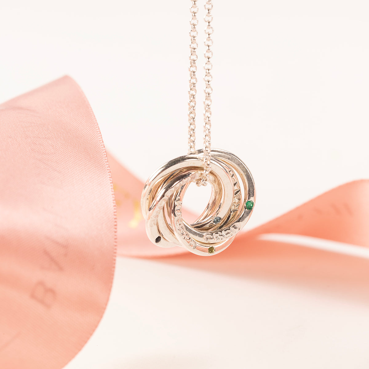 Personalised Family Names & Birthstones Necklace - 5 Birthstones for 5 Loved Ones - Petite Silver