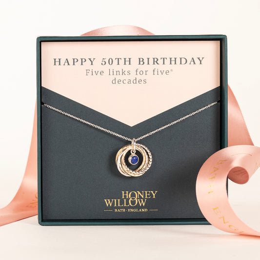 50th Birthday Birthstone Necklace - The Original 5 Links for 5 Decades - Petite Silver & Gold