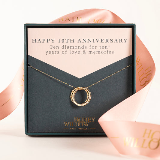 10th Anniversary Necklace - 10 Diamonds for 10 Years - 9kt Gold & Lab Grown Diamonds