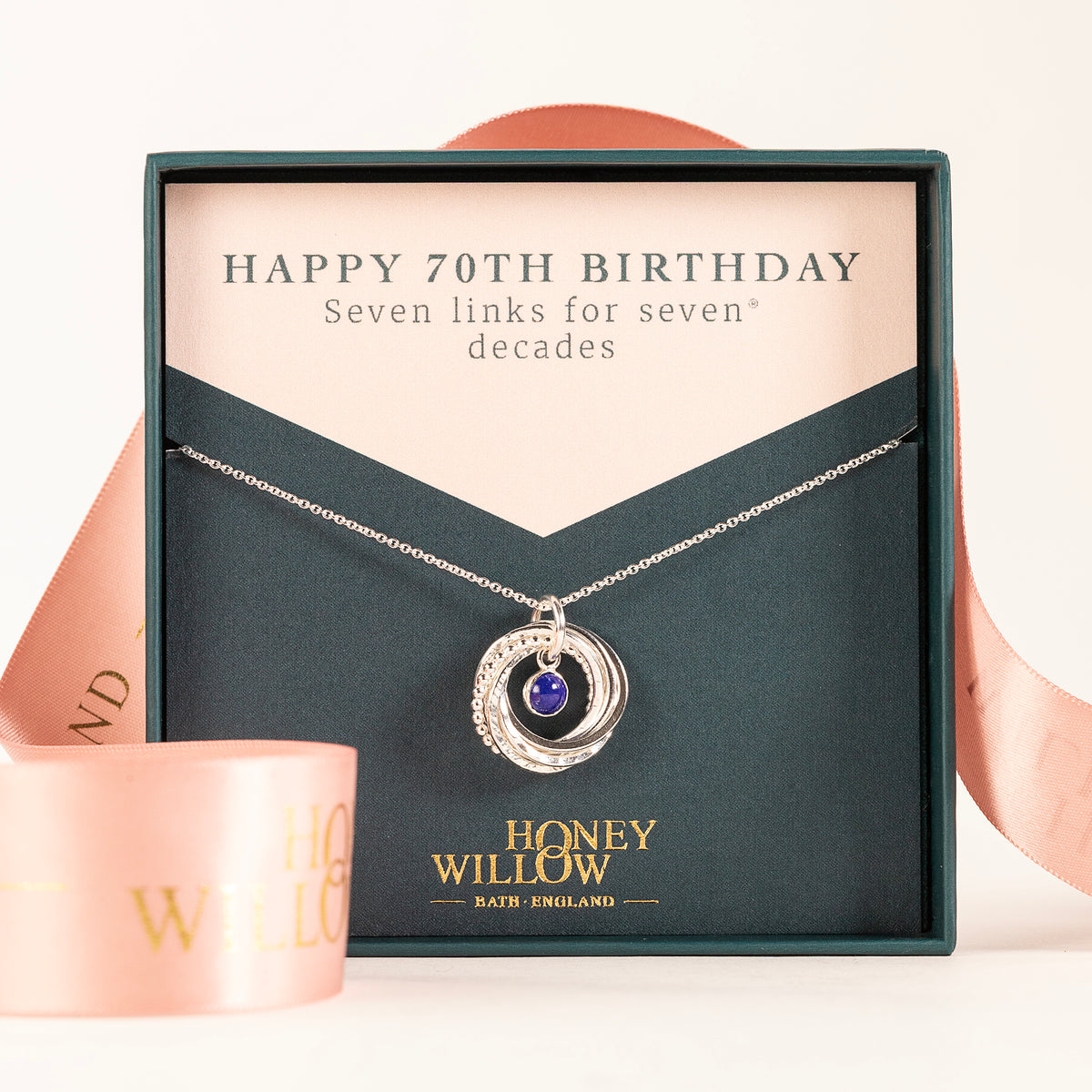 70th Birthday Birthstone Necklace - The Original 7 Links for 7 Decades - Petite Silver
