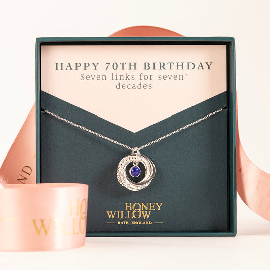 70th Birthday Birthstone Necklace - The Original 7 Links for 7 Decades - Petite Silver
