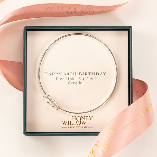 Personalised 50th Birthday Bangle - 5 Links for 5 Decades - Silver