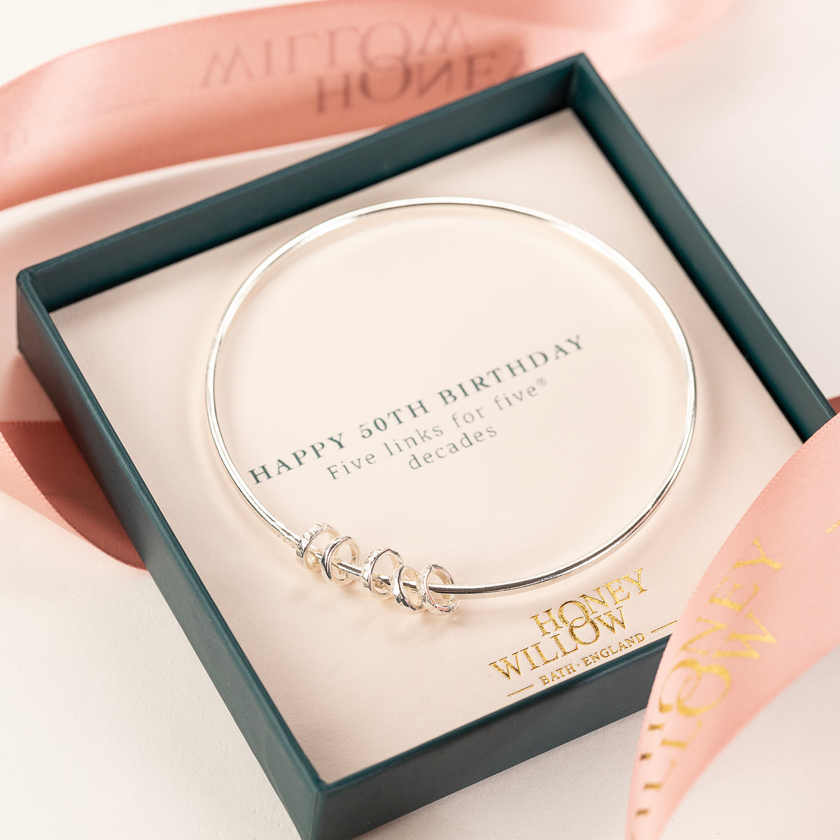 Personalised 50th Birthday Bangle - 5 Links for 5 Decades - Silver