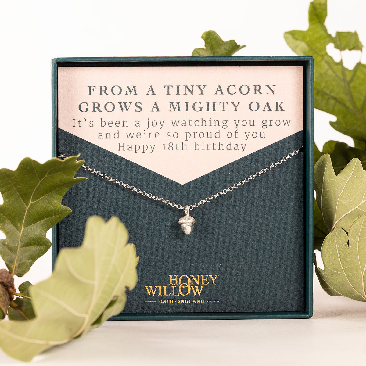 18th Birthday Gift - Acorn Necklace - Potential, Growth & Strength - Silver
