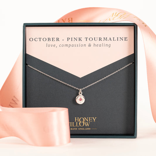 October Birthstone Necklace - Tourmaline Star Set Pendant - Silver