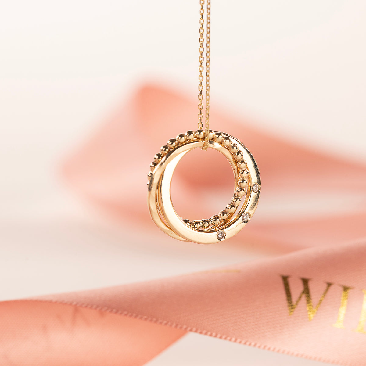 Gift for Grandmother - 3 Diamonds for 3 Generations - 9kt Gold Necklace