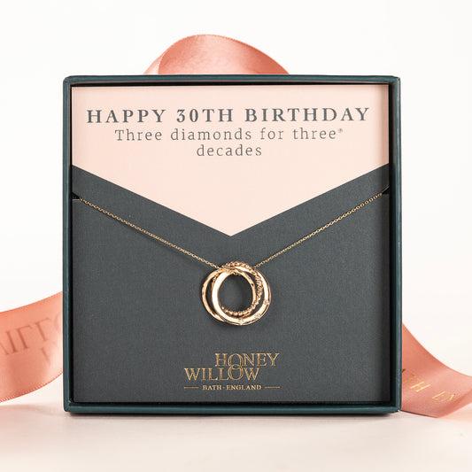 30th Birthday Necklace - 3 Diamonds for 3 Decades - 9ct Gold & Lab Grown Diamonds