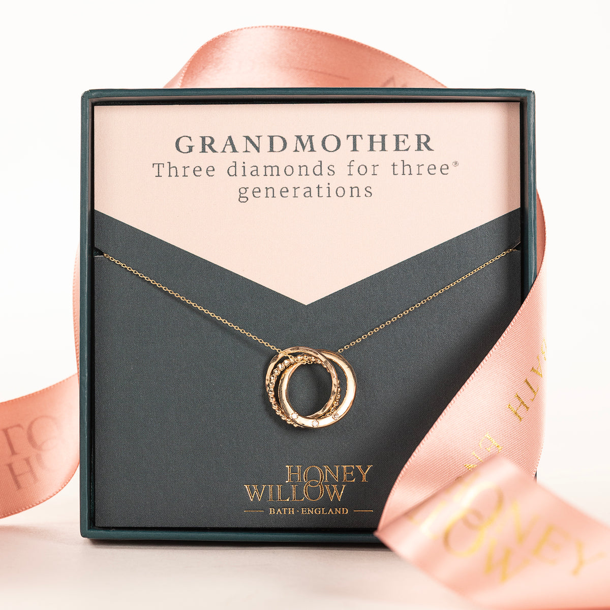 Gift for Grandmother - 3 Diamonds for 3 Generations - 9kt Gold Necklace