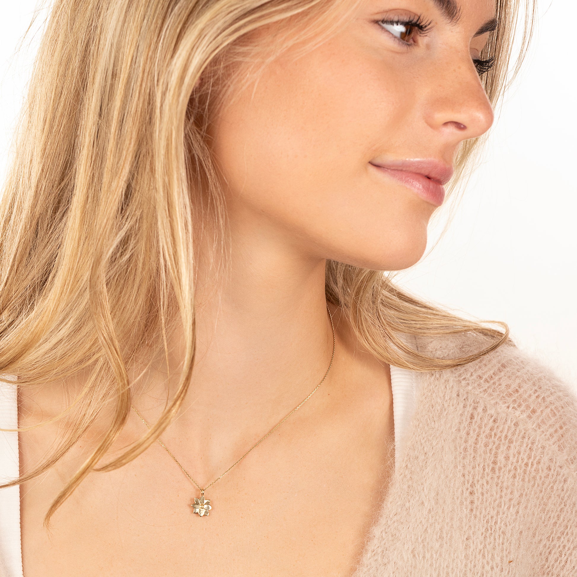 8th Anniversary Gift - Clematis Flower Necklace - 9kt Gold