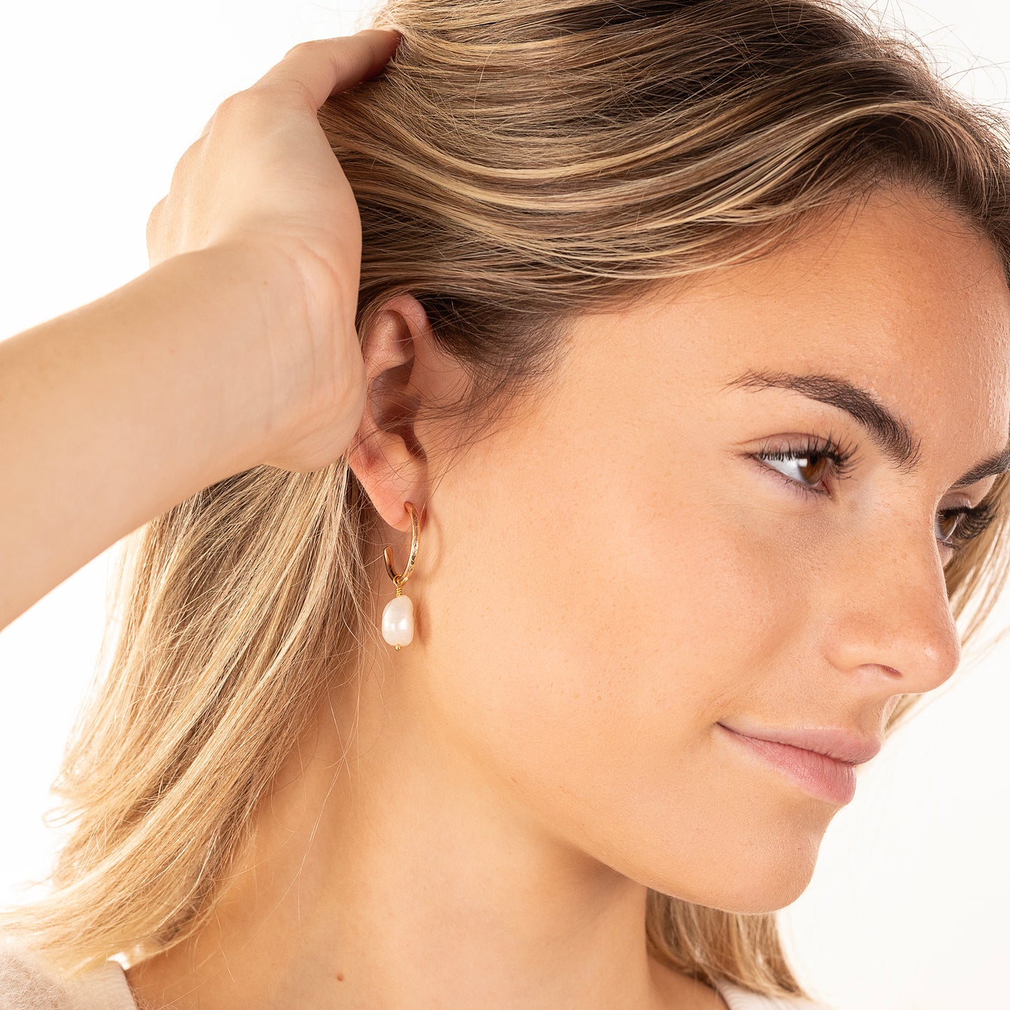 Gold Hoops with Keishi Pearls - 2cm