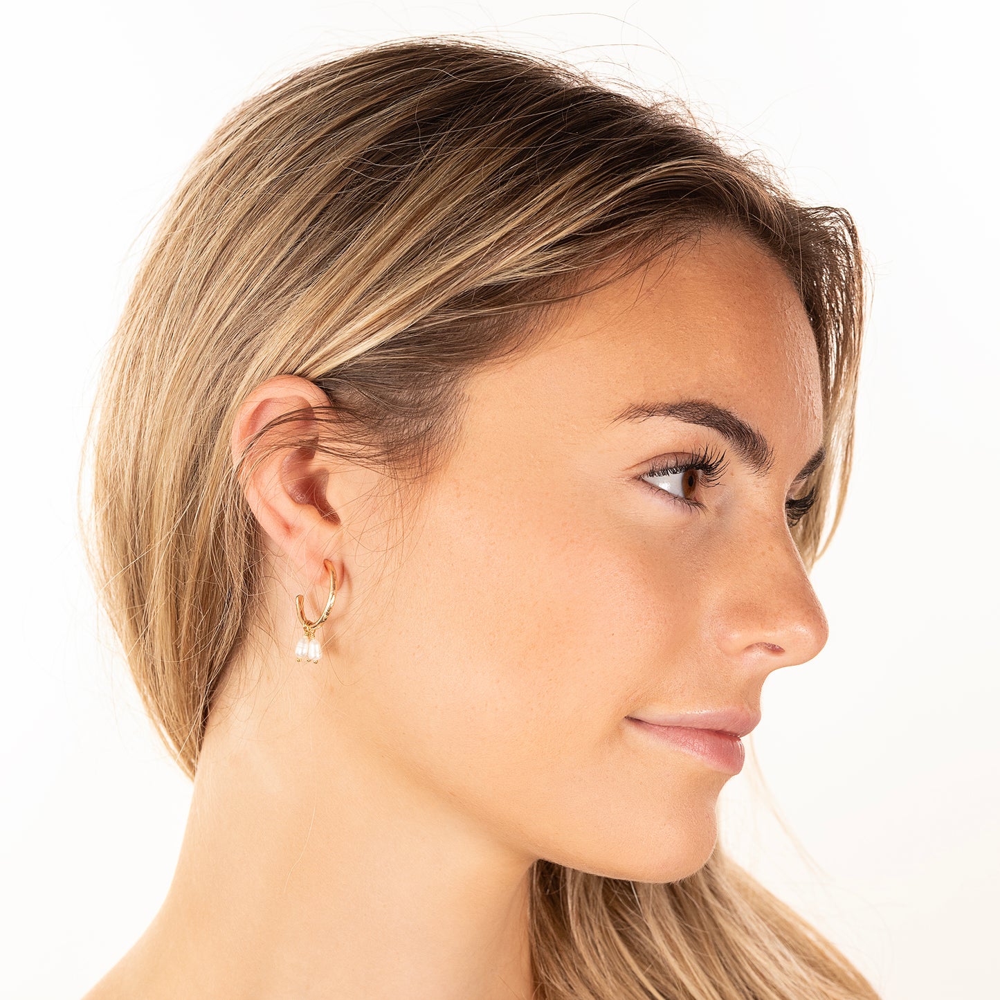 Gold Hoops with Pearl Trio - 2cm