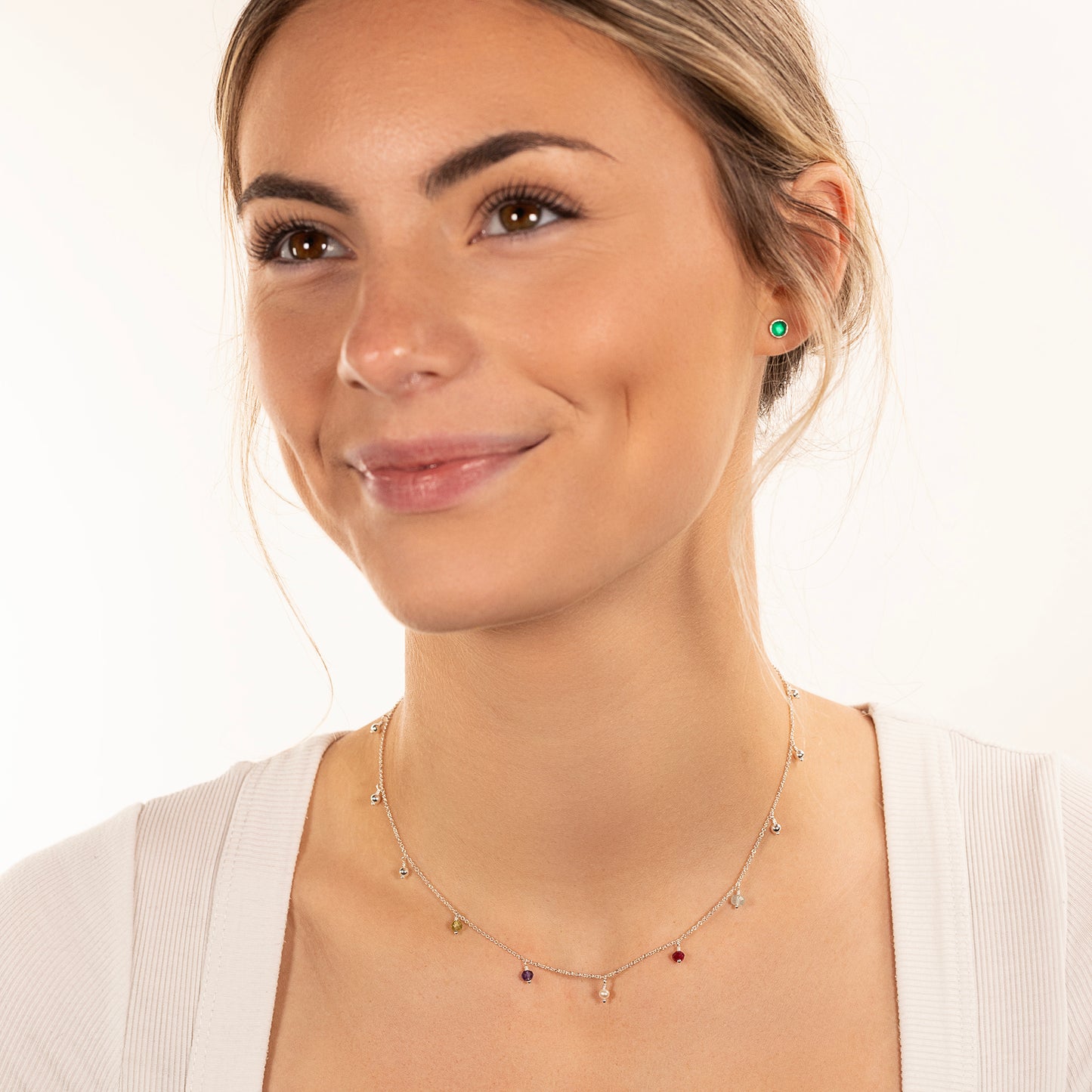 Delicate Family Birthstone Choker Necklace - 5 Birthstones for 5 Loved Ones - Silver & Gold