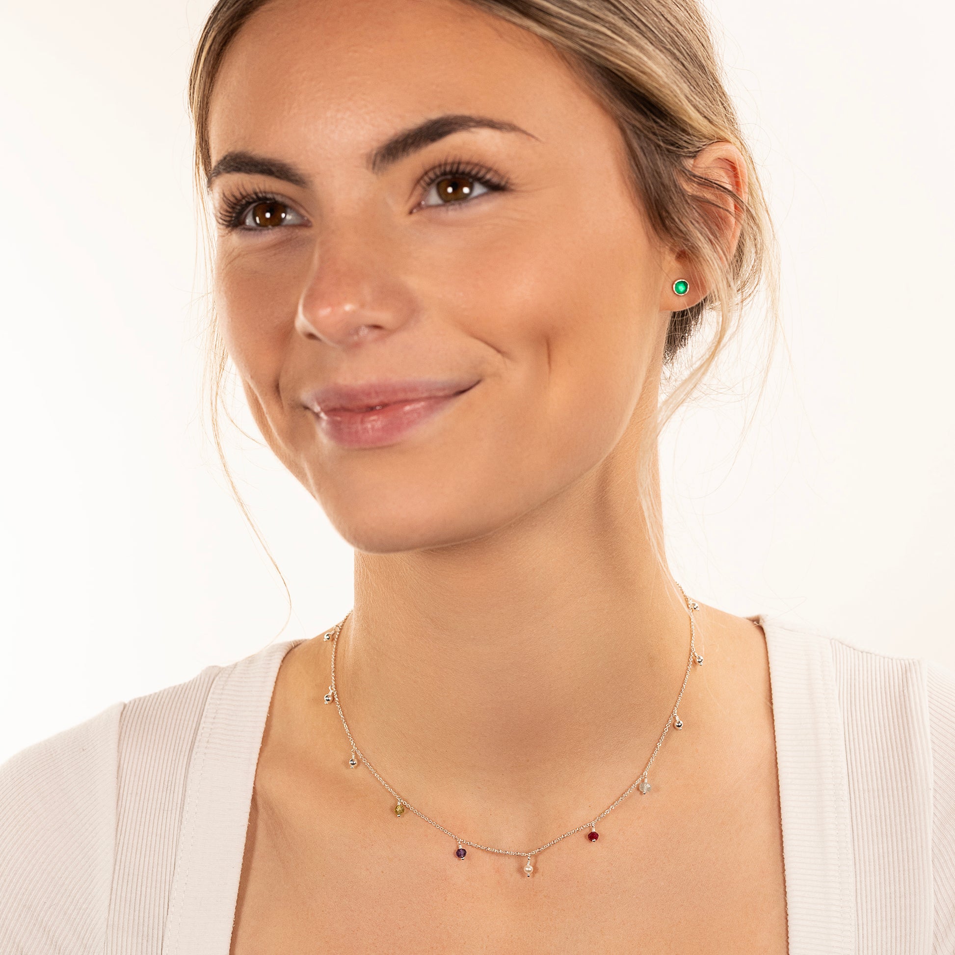 Delicate Family Birthstone Choker Necklace - 5 Birthstones for 5 Loved Ones - Silver & Gold