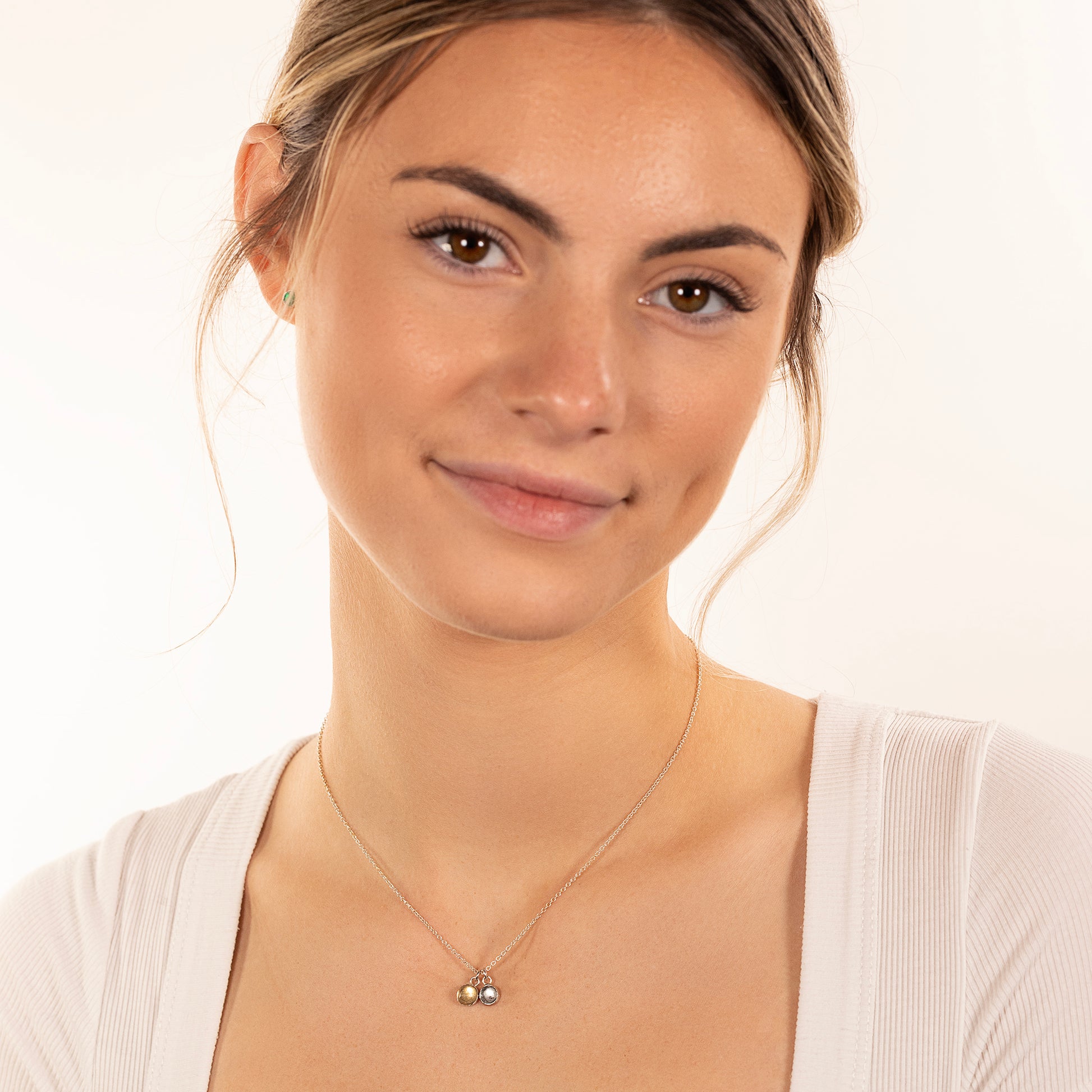 Double Birthstone Necklace - 2 Birthstones for 2 Loved Ones - Silver & Gold