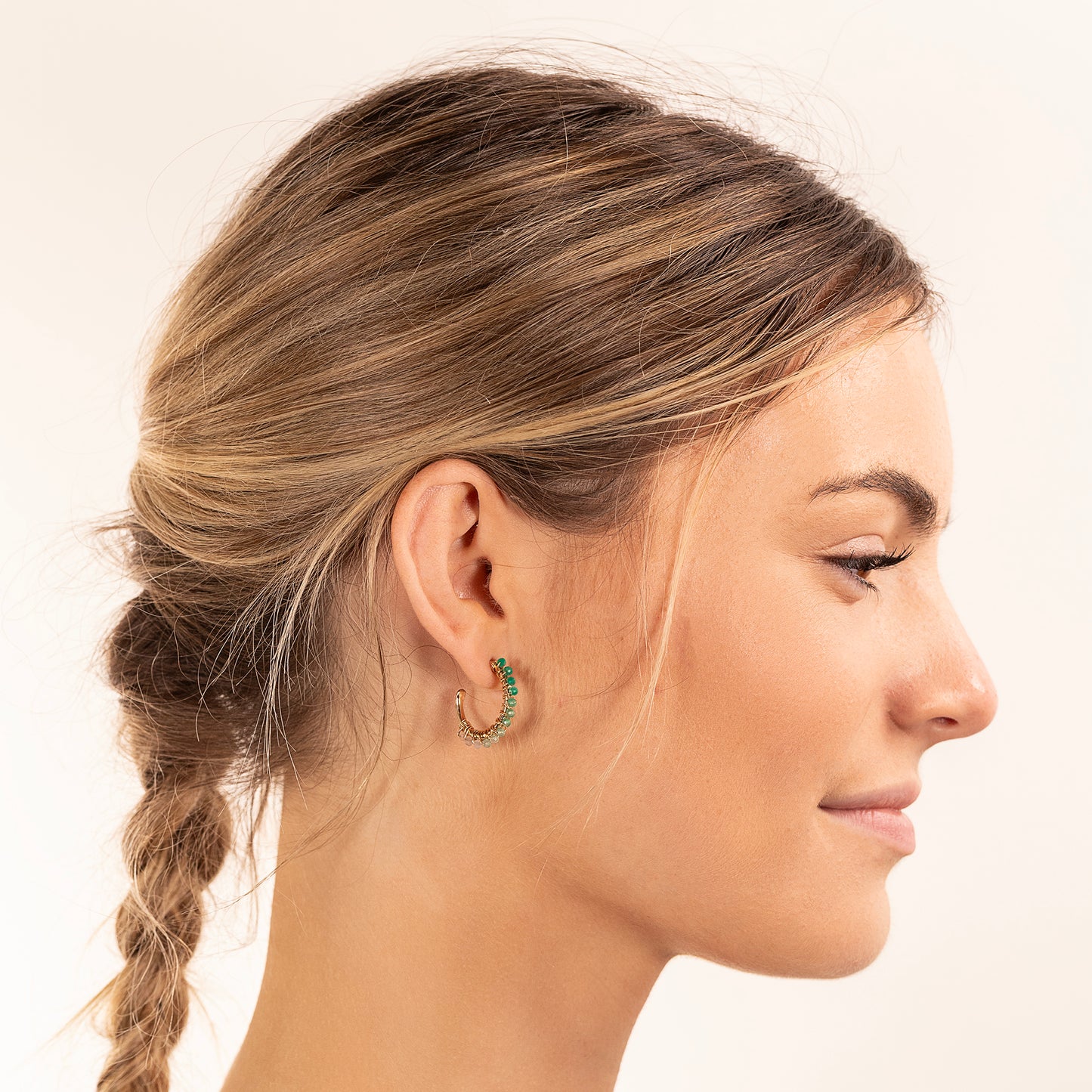 Green Onyx Hoop Earrings - Creativity - Silver & Gold - 2cm