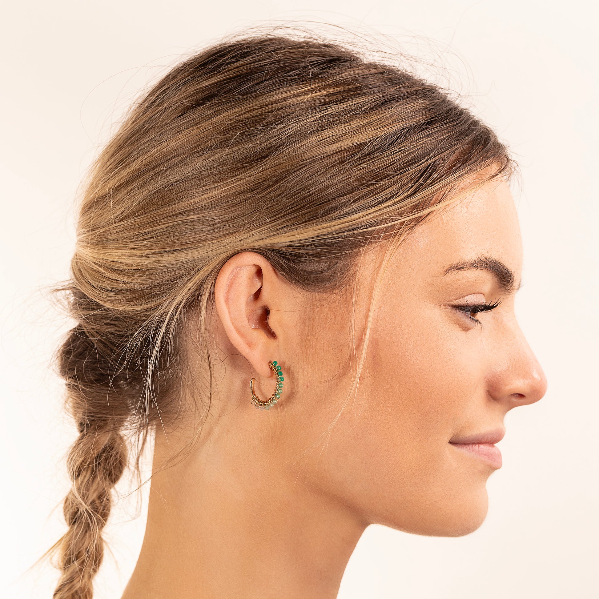 Green Onyx Hoop Earrings - Creativity - Silver & Gold - 2cm